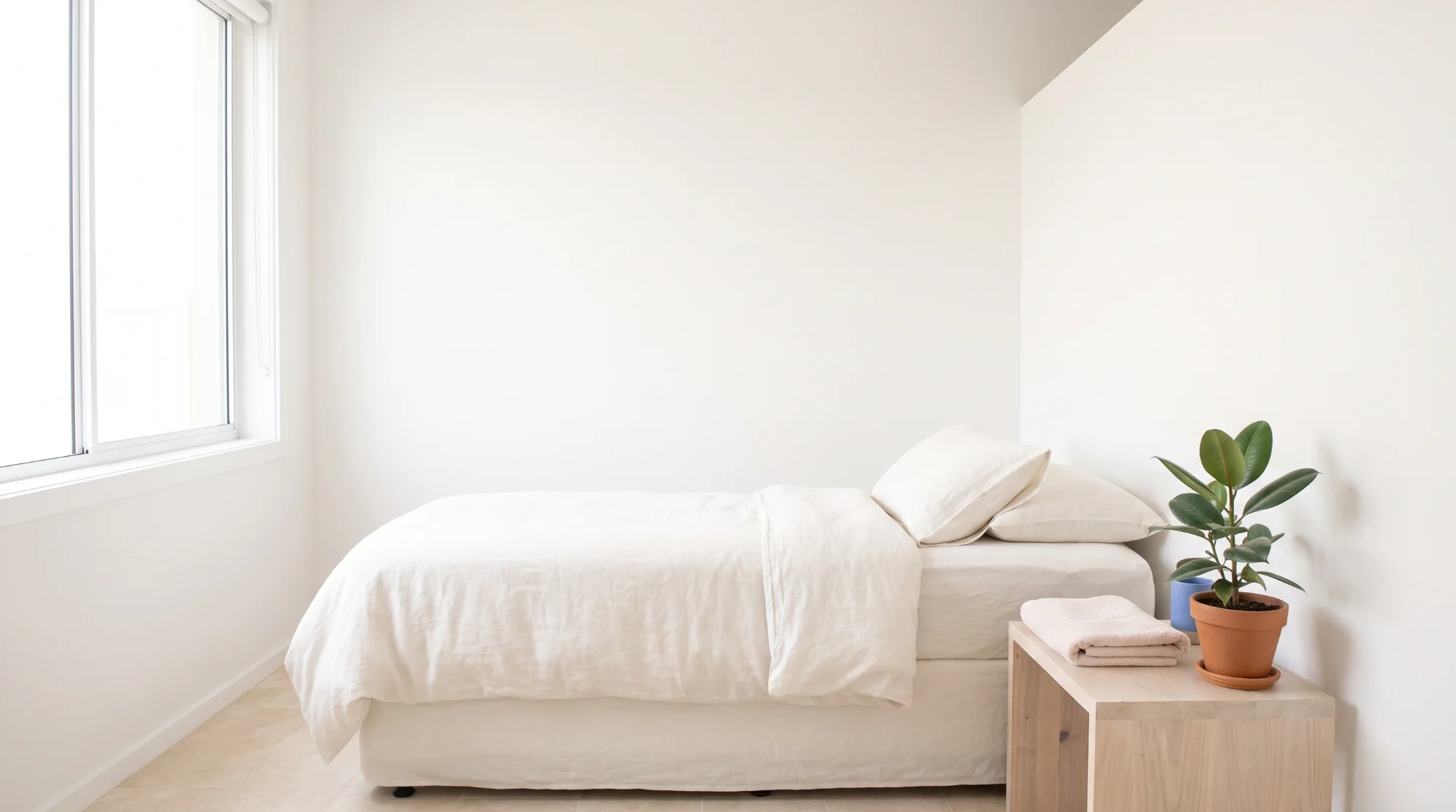 A treatment room made up for an appointment, bright with daylight from a large window